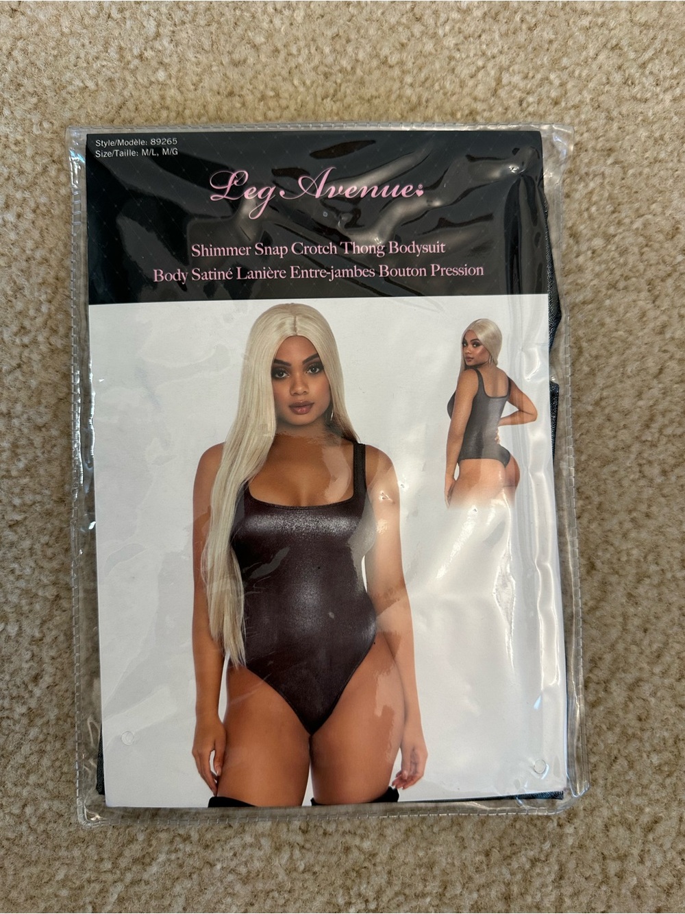 Leg Avenue Silver Metallic Black Scoop Bodysuit Medium Large NWT